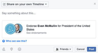 Illustration for article titled Great, You Can Now Endorse Political Candidates on Facebook